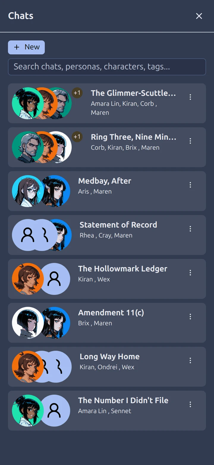 Serene Pub running full-screen on a phone, showing a roleplay conversation